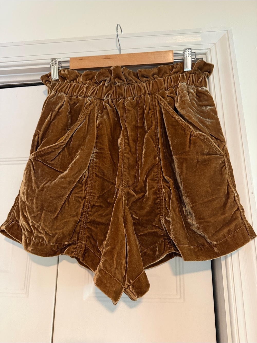 Free People Velvet Paperbag High-Waist Shorts in Brown